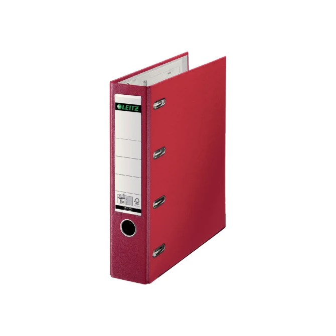 Giro-bank ordner Leitz A4 met dubbele mechaniek 80mm PP rood