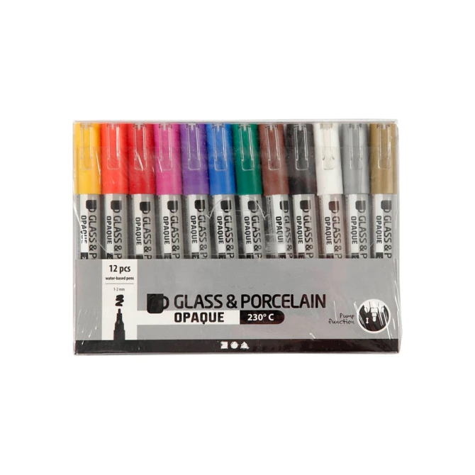 Glas- & Porseleinstiften Creativ Company 1-2mm set à 12 kleuren