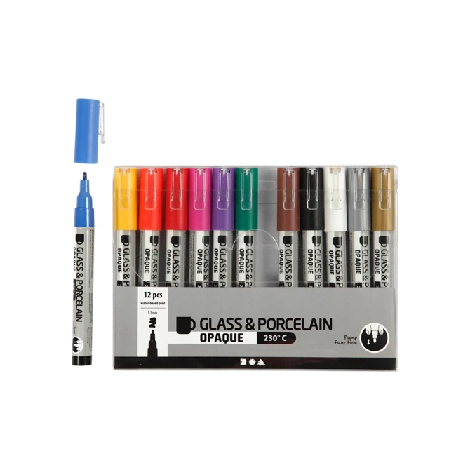 Glas- & Porseleinstiften Creativ Company 1-2mm set à 12 kleuren