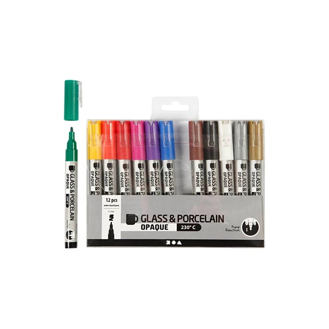 Glas- & Porseleinstiften Creativ Company 1-2mm set à 12 kleuren