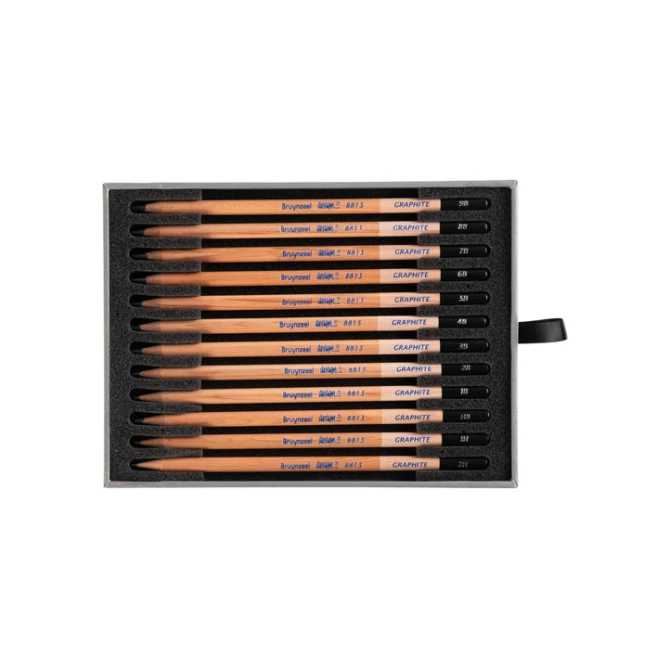 Grafietpotlood Bruynzeel Design met luxe bewaardoos set à 12 hardheden grijs