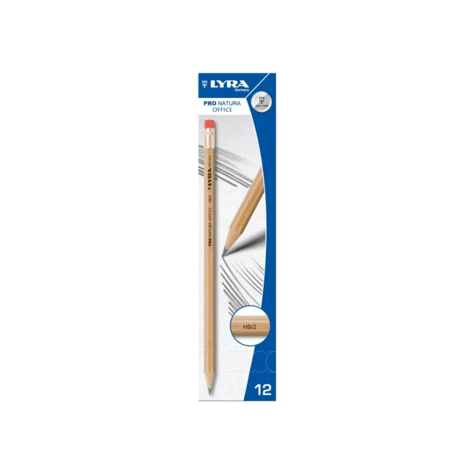 Grafietpotlood LYRA Pro Natura Office HB met gum set à 12 stuks grijs