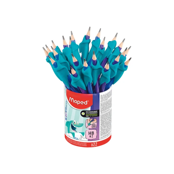 Grafietpotlood Maped Kidy Learn met gum en vingerhulp pot à 22 stuks assorti