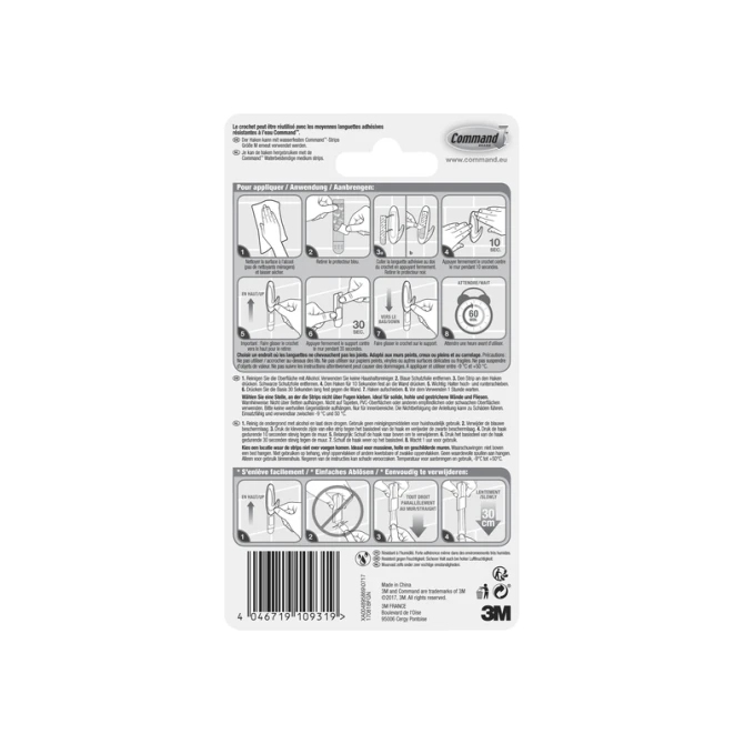Haak Command kunststof ovaal wit incl bevestigingsstrip