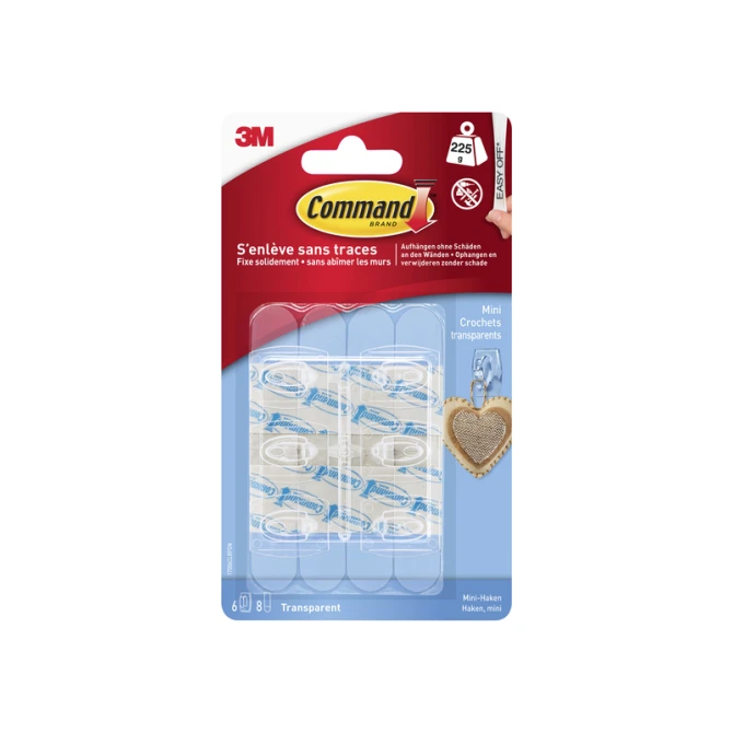 Haak Command mini inclusief bevestigingsstrip transparant 6 stuks