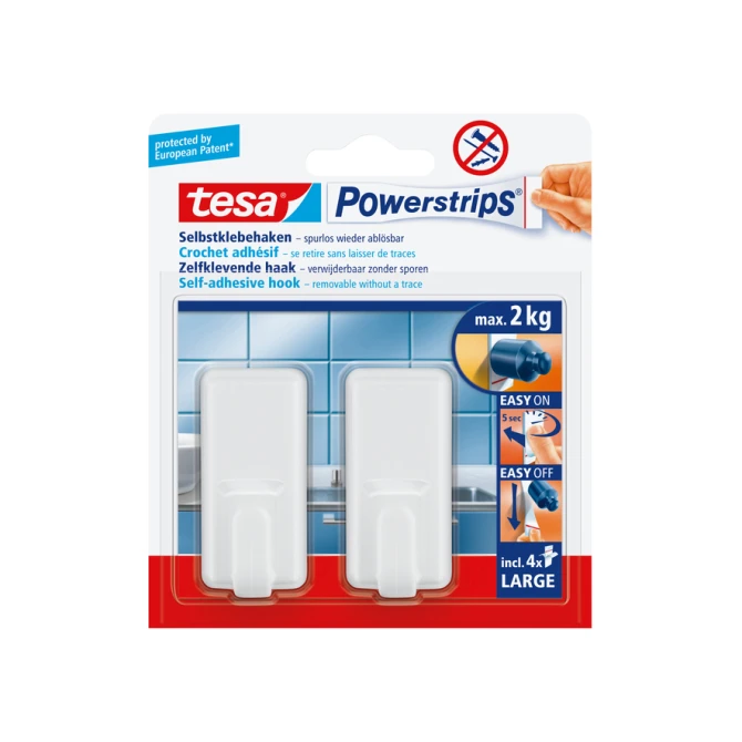 Haken tesa Powerstrips® LARGE Classic zelfklevend verwijderbaar wit 2 stuks