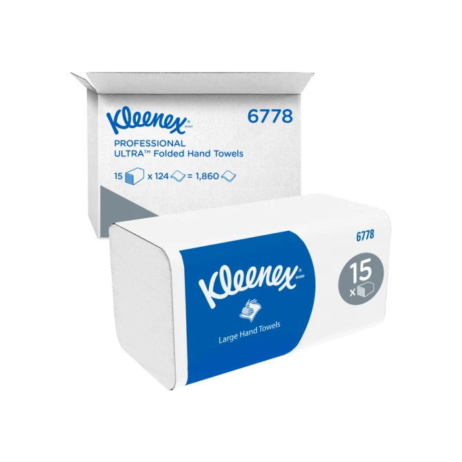 Handdoek Kleenex Ultra i-vouw 2-laags 215x318mm 15x124 vel wit 6778