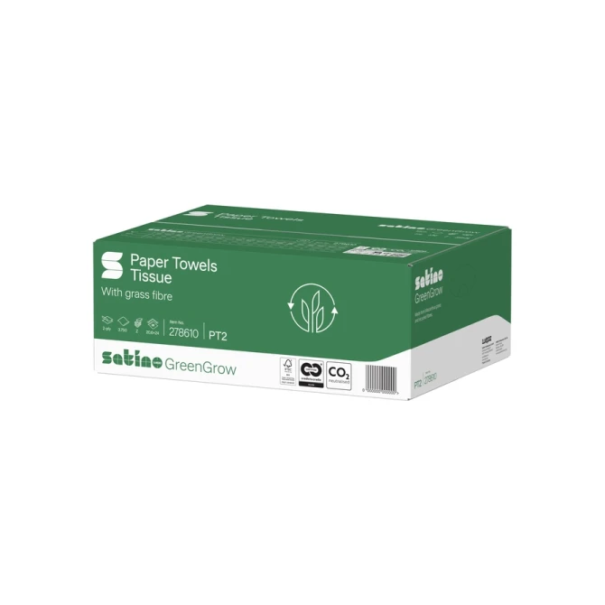 Handdoek Satino PT2 GreenGrow z-vouw 2-laags 206x240mm 25x150 vel naturel 278610
