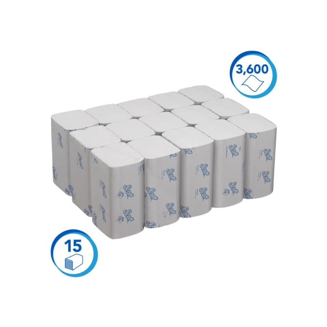 Handdoek Scott Essential i-vouw 1-laags 200x318mm 15x240 vel wit 6669
