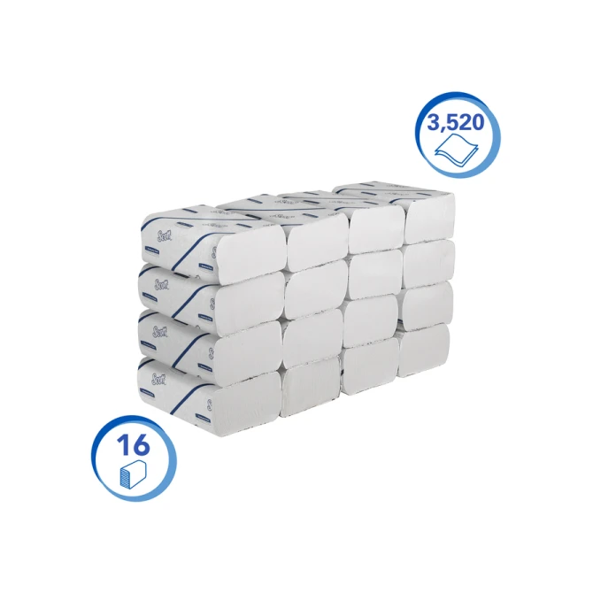 Handdoek Scott i-vouw 2-laags 212x186mm 16x220stuks wit 6609