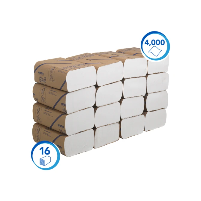 Handdoek Scott m-vouw 1-laags 203x240mm 16x250 vel wit 3749