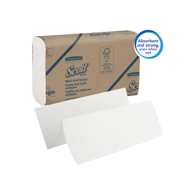 Handdoek Scott m-vouw 1-laags 230x235mm 16x250stuks wit 1804