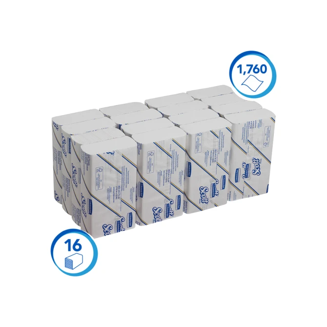 Handdoek Scott Slimfold m-vouw 1-laags 190x300mm 16x110 vel wit 5856