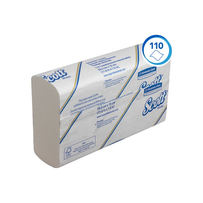 Handdoek Scott Slimfold m-vouw 1-laags 190x300mm 16x110 vel wit 5856