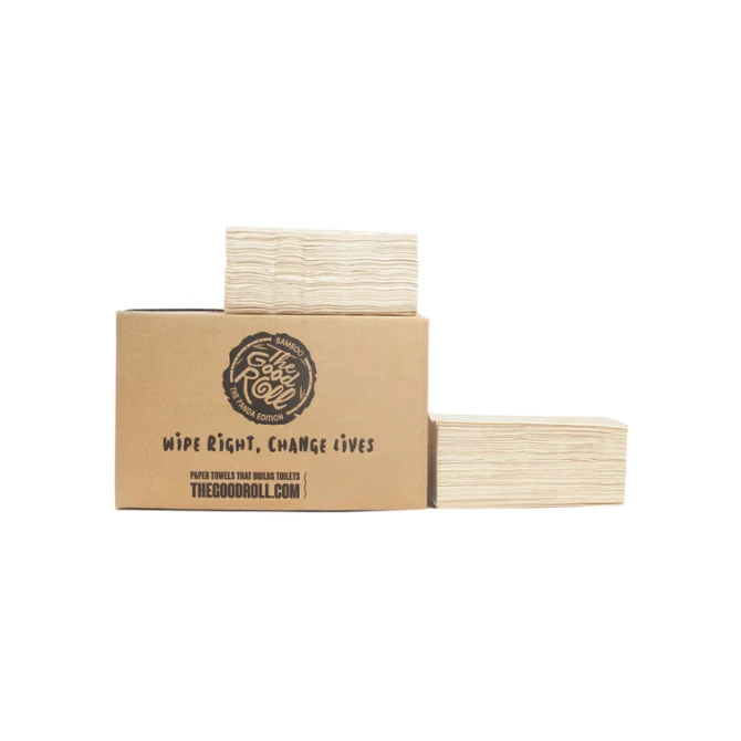 Handdoek The Good Roll bamboe z-vouw 2-laags 230x210mm 20x200 vel naturel