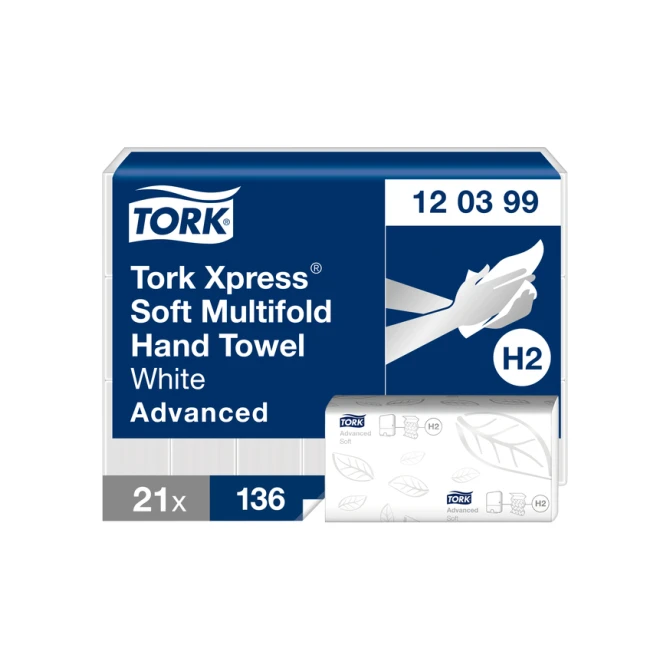 Handdoek Tork H2 Xpress Advanced multifold 2-laags 212x340mm 21x136 vel wit 120399