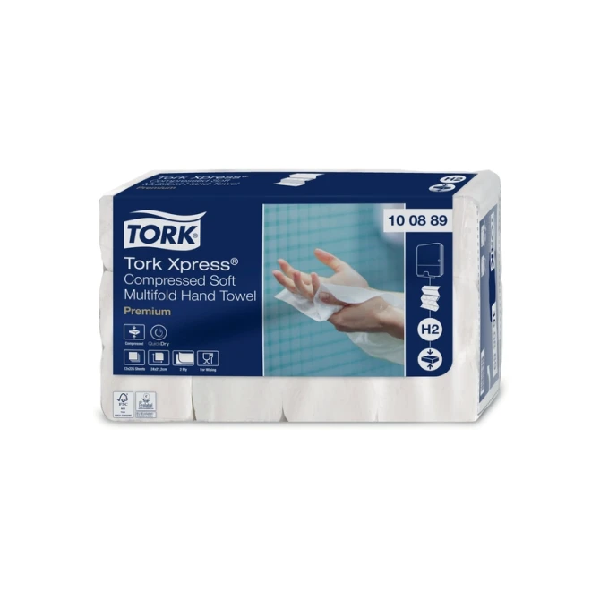 Handdoek Tork H2 Xpress compressed Premium multifold 2-laags 212x240mm 12x225 vel wit 100889