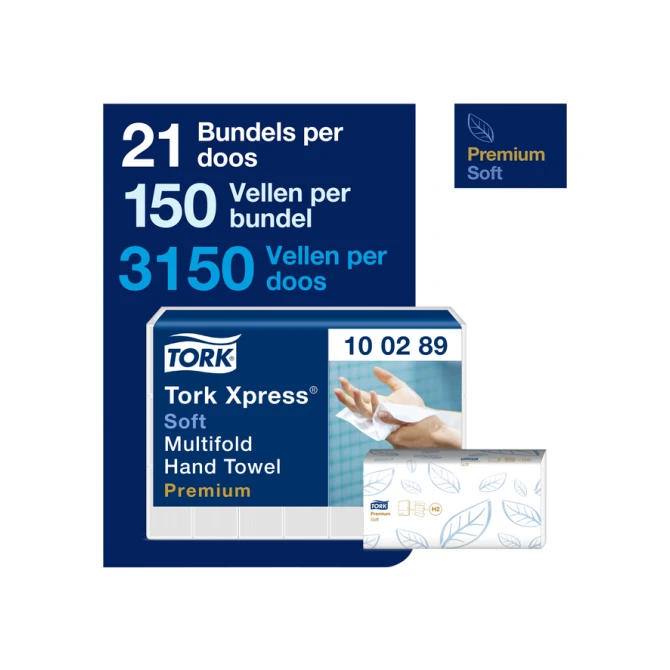 Handdoek Tork H2 Xpress Premium multifold 2-laags 212x255mm 21x150 vel wit 100289