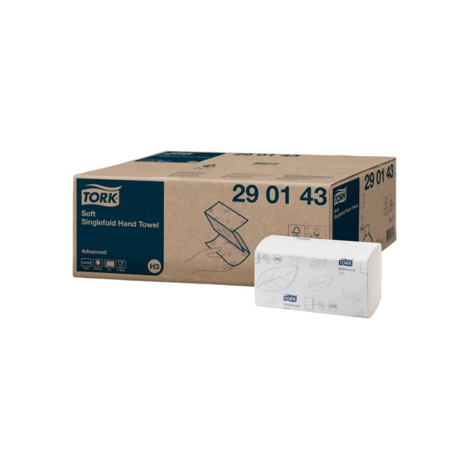 Handdoek Tork H3 Advanced singlefold 2-laags 226x230mm 15x250 vel wit 290143