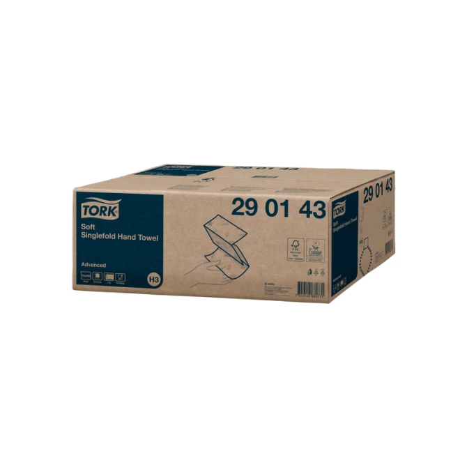 Handdoek Tork H3 Advanced singlefold 2-laags 226x230mm 15x250 vel wit 290143