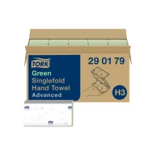 Handdoek Tork H3 Advanced singlefold 2-laags 248x230mm 15x250 vel groen 290179 Handdoek Tork H3 Advanced singlefold 2-laags 248x230mm 15x250 vel groen 290179
