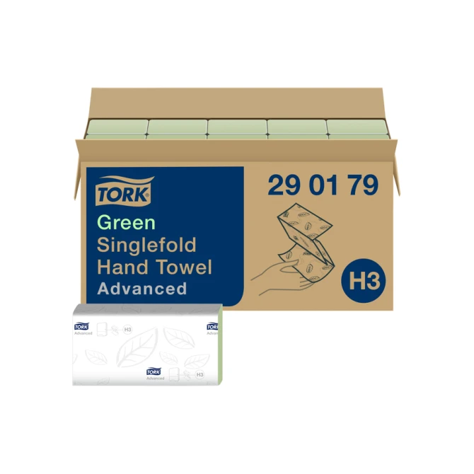 Handdoek Tork H3 Advanced singlefold 2-laags 248x230mm 15x250 vel groen 290179