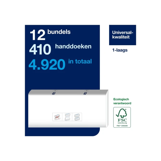 Handdoek Tork H5 PeakServe Universal 1-laags 201x225mm 12x410 vel wit 100585