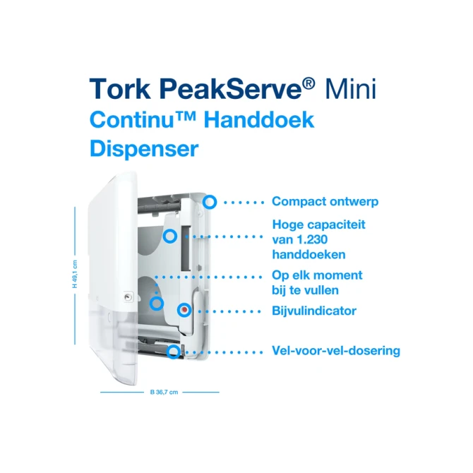 Handdoekdispenser Tork H5 Elevation PeakServe klein wit 552550