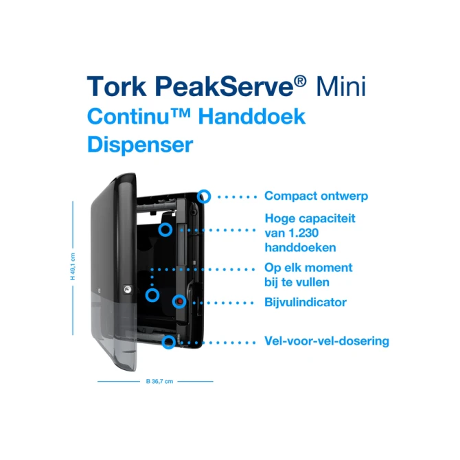 Handdoekdispenser Tork H5 Elevation PeakServe klein zwart 552558