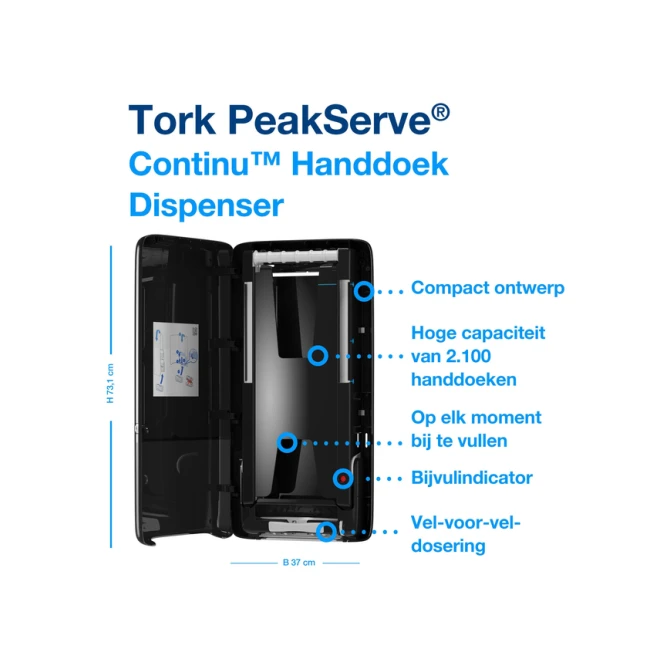 Handdoekdispenser Tork H5 Elevation PeakServe zwart 552508