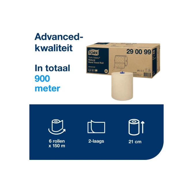 Handdoekrol Tork H1 Matic Advanced 2-laags 150m naturel 290099