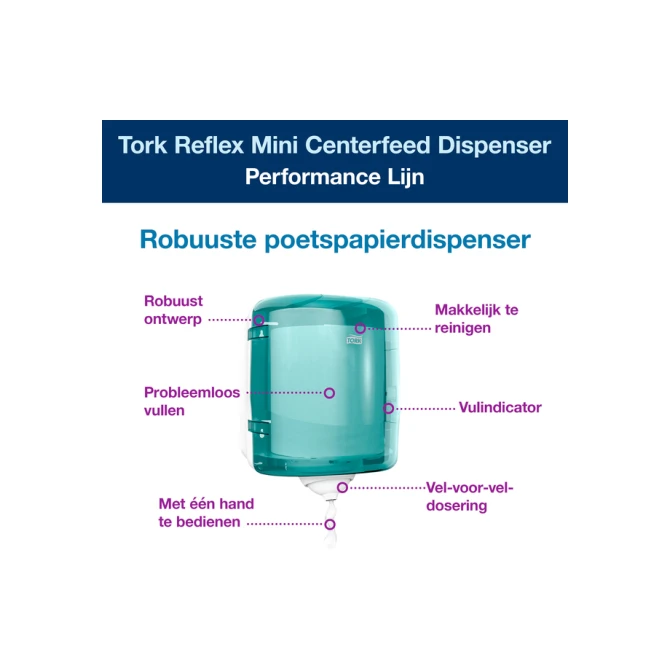 Handdoekroldispenser Tork M4 Performance Reflex turquoize 473180