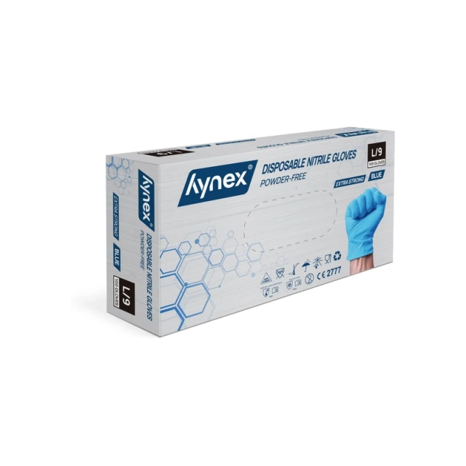 Handschoen Hynex nitril L blauw 5gr extra sterk 100 stuks
