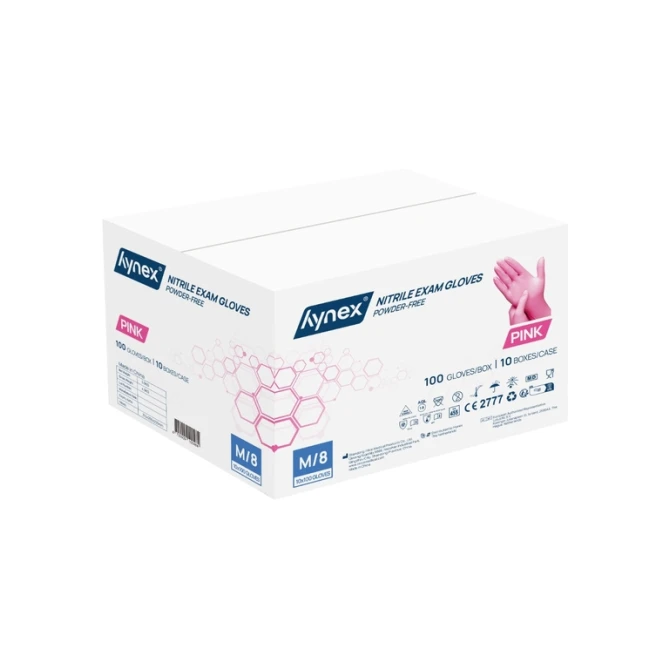 Handschoen Hynex nitril M roze 3.5gr 100 stuks