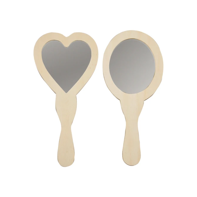 Handspiegel Creativ Company hart en ovaal 23-24cm hout 2 stuks