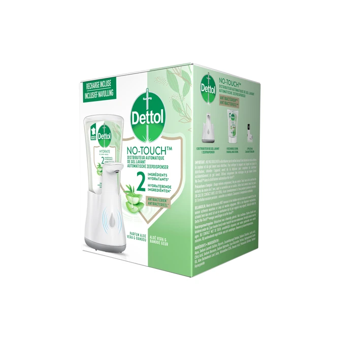 Handzeepdispenser Dettol Hydrating No Touch Kit met zeep 250ml