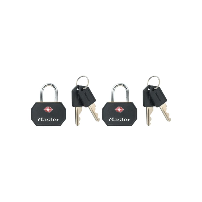 Hangslot Masterlock 2 gelijksluitend aluminium TSA zwart 30mm 2 stuks