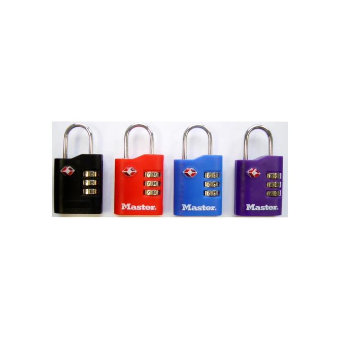 Hangslot Masterlock 3-cijfer combi TSA set van 2 sloten assorti in willekeurige kleur 30mm 2 stuks