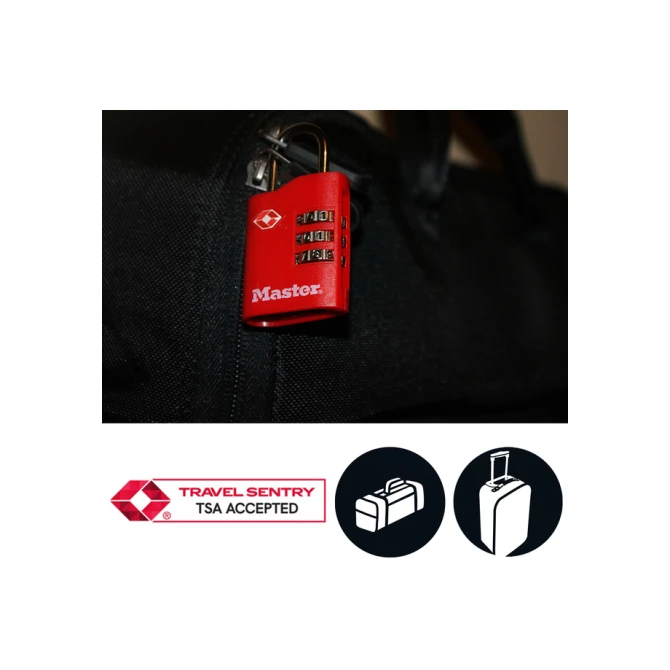 Hangslot Masterlock 3-cijfer combi TSA set van 2 sloten assorti in willekeurige kleur 30mm 2 stuks