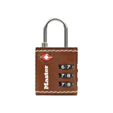Hangslot Masterlock 3-cijfer combinatie TSA 30mm bruin leer Hangslot Masterlock 3-cijfer combinatie TSA 30mm bruin leer