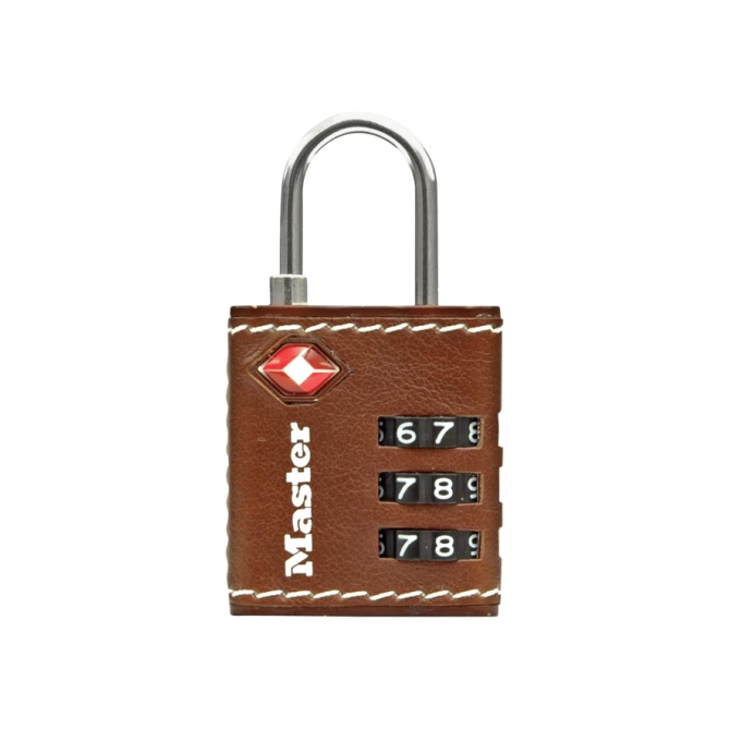 Hangslot Masterlock 3-cijfer combinatie TSA 30mm bruin leer