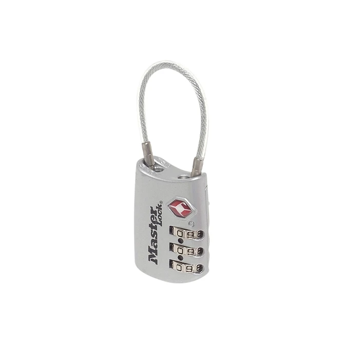 Hangslot Masterlock 3-cijfer combinatie TSA met kabel assorti in willekeurige kleur 30mm