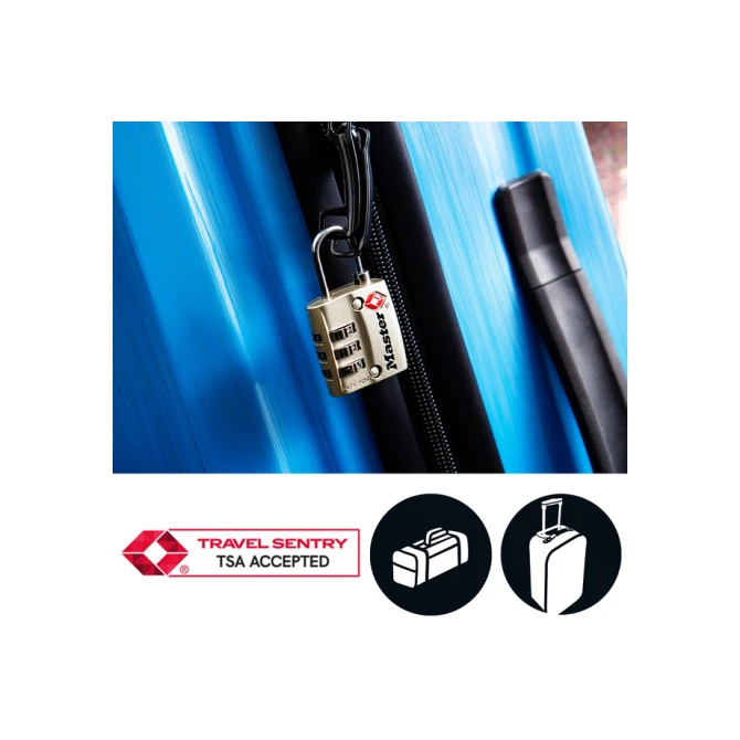 Hangslot Masterlock 3-cijfer combinatie TSA nikkel 30mm