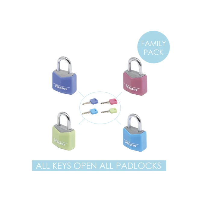 Hangslot MasterLock 4 assorti alu 20mm 4 stuks