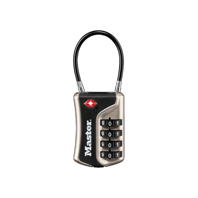 Hangslot Masterlock 4-cijfer combinatie TSA flexibele beugel zwart 35mm