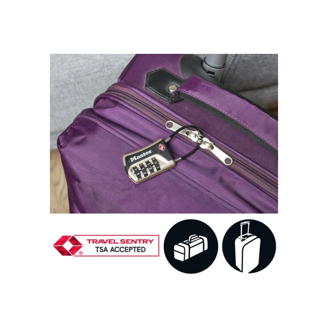 Hangslot Masterlock 4-cijfer combinatie TSA flexibele beugel zwart 35mm