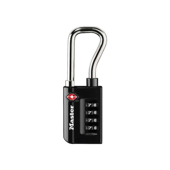 Hangslot Masterlock 4-cijfer combinatie TSA lange beugel zwart 35mm