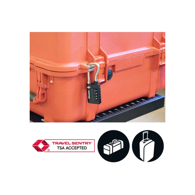Hangslot Masterlock 4-cijfer combinatie TSA lange beugel zwart 35mm