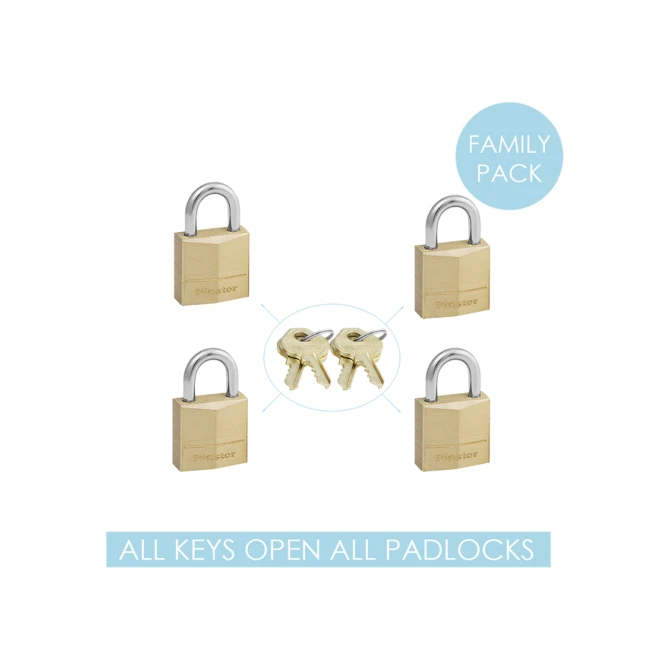 Hangslot MasterLock 4 gelijksluitend messing 20mm 4 stuks