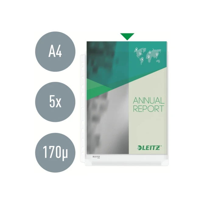 Harmonica showtas Leitz Premium met perforatiestrip 180µ PVC A4 5 stuks glashelder 5 stuks